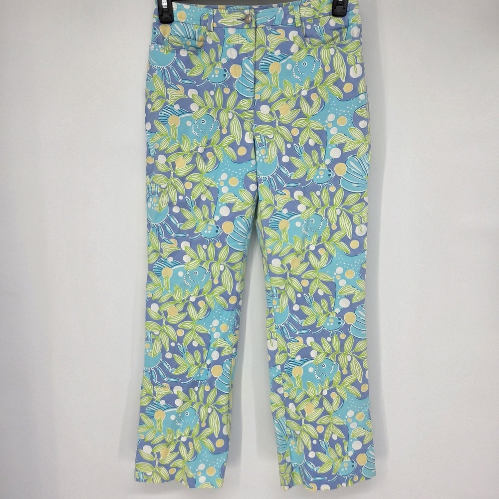 Lilly Pulitzer Pants 6 Fish Crabs Blues Lime Aqua Capri
